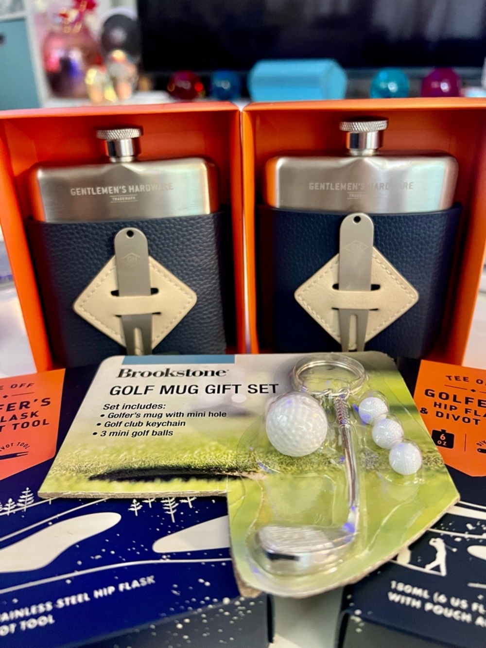 2X  Gentleman Hardware Golfer's Hip Flask & Divot Tool Set Fathers Day